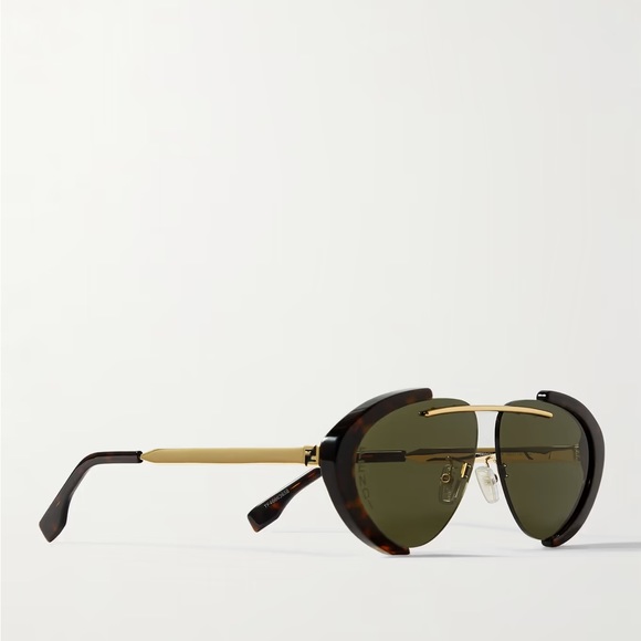 Fendi Gold-Tone and Tortoiseshell Acetate Sunglasses w/ carrying case and box. - Picture 2 of 9